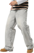 Plaid&Plain Men's Baggy Jeans Wide Leg Y2k Vintage Denim
