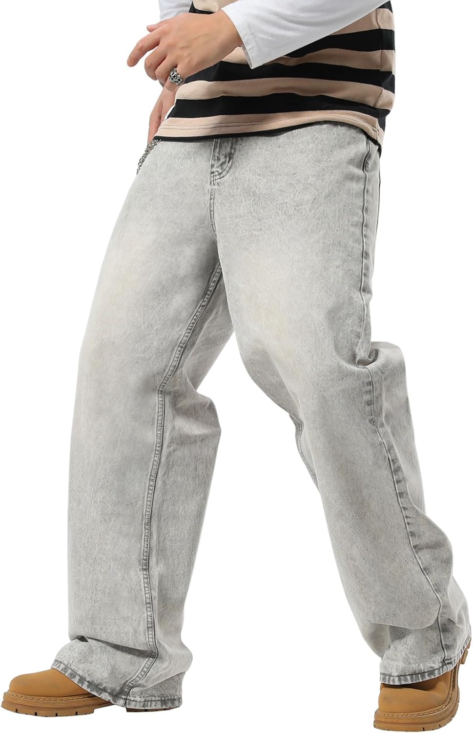 Plaid&Plain Men's Hip Hop Baggy Jeans for Casual Streetwear