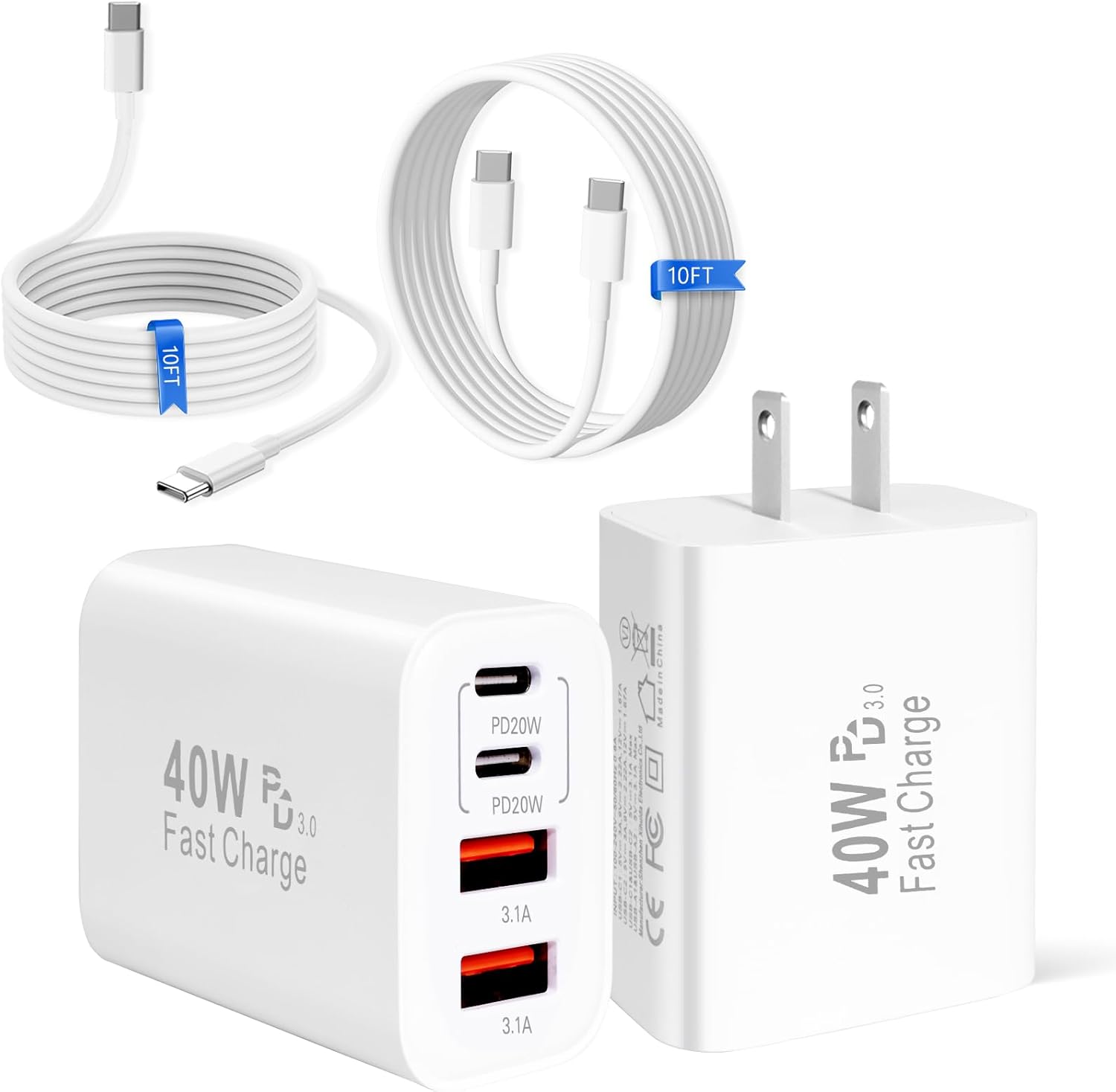 40W Multiport iPhone 17 16 Charger Fast Charging Block 2Pack