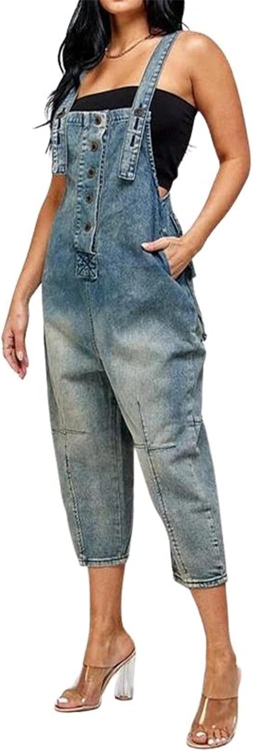 Trendy Denim Jumpsuit for Women - Casual Loose Fit Overalls