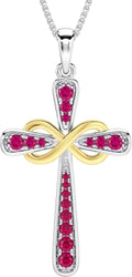 925 Sterling Silver Cross Necklace for Women with Ruby Birthstone