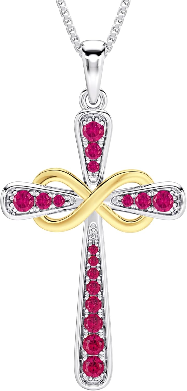 YL 925 Sterling Silver Cross Necklace with Halo Infinity Pendant