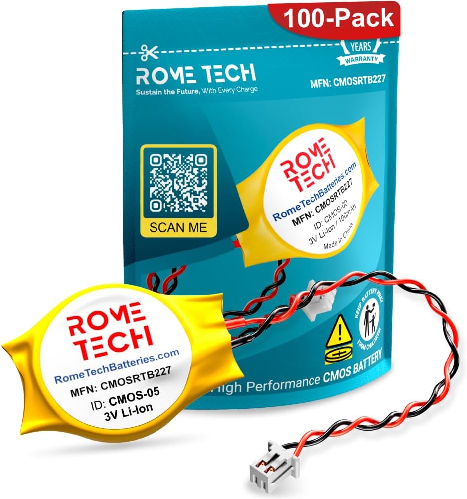 Rome Tech CMOS Battery 3V CR2032 with 2-Pin Wire Cable