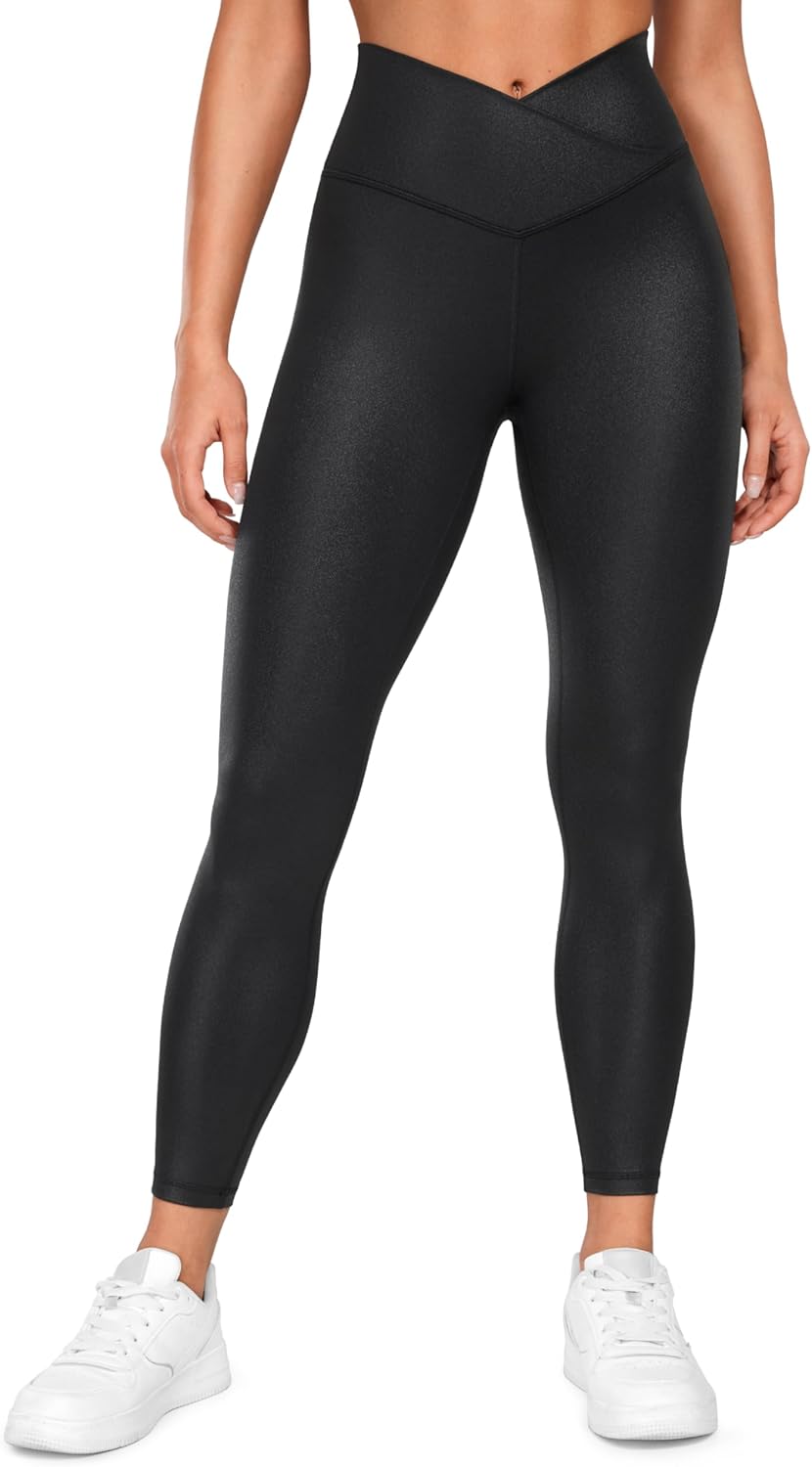 CRZ YOGA Womens Butterluxe Faux Leather Cross Waist Leggings