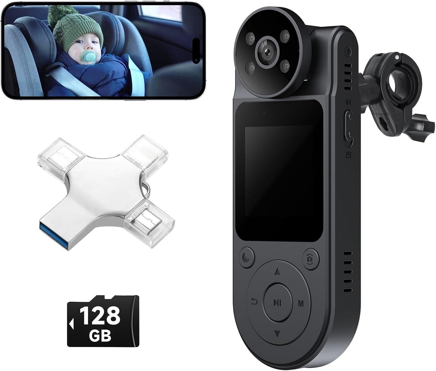 PILSAMAS UHD 2K Wireless Car Seat Camera - Night Vision, WiFi, Connect to phone