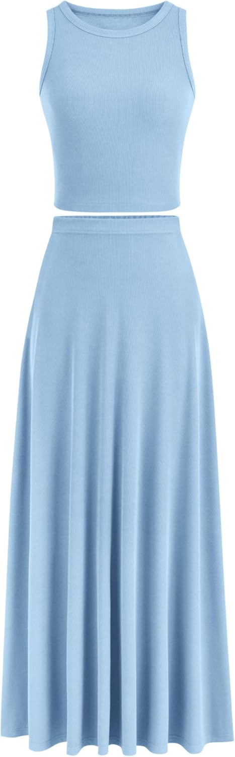PRETTYGARDEN Women's 2 Piece Maxi Skirt Set for Summer Style
