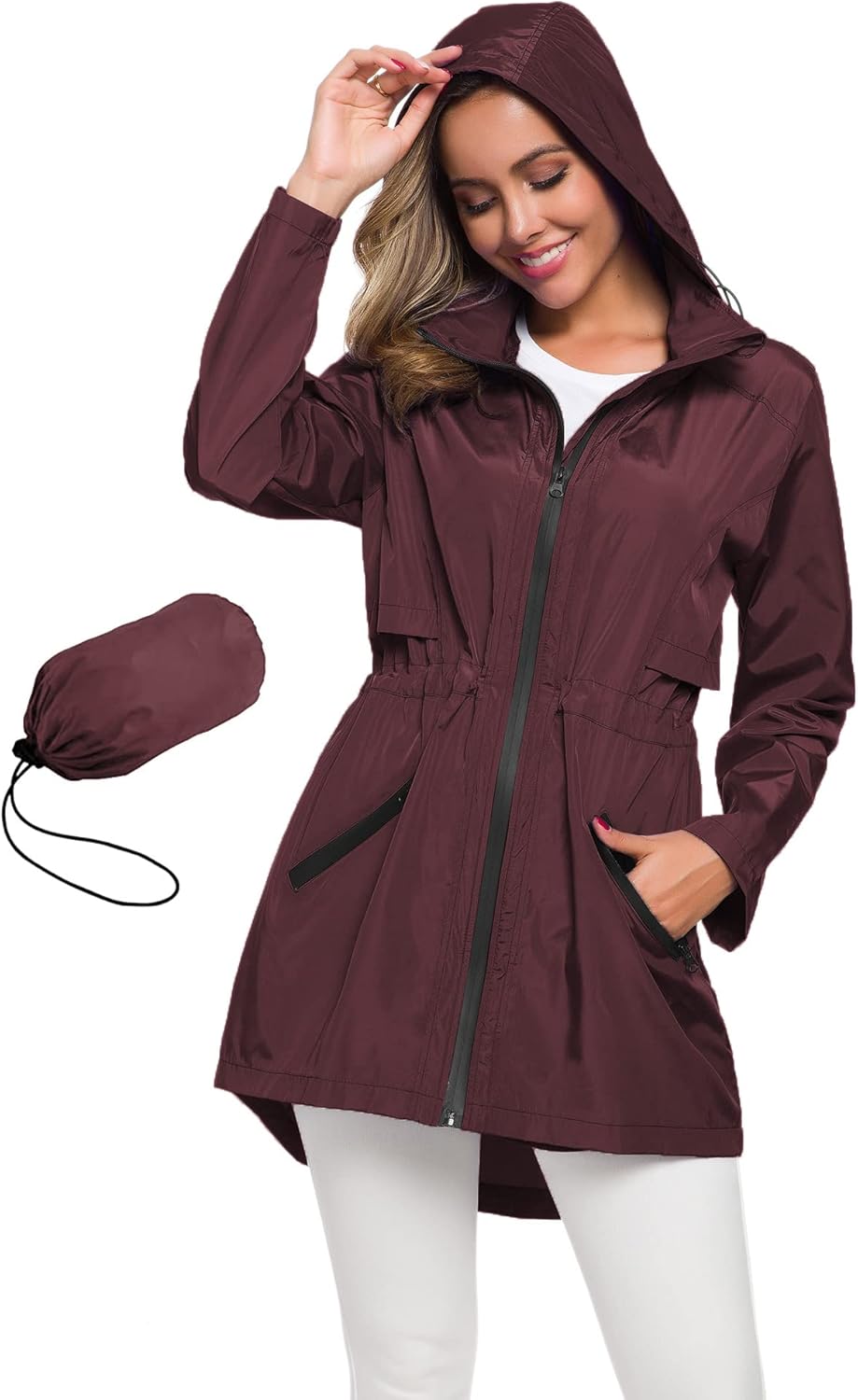 Avoogue Women's Long Raincoat: Lightweight Waterproof Jacket