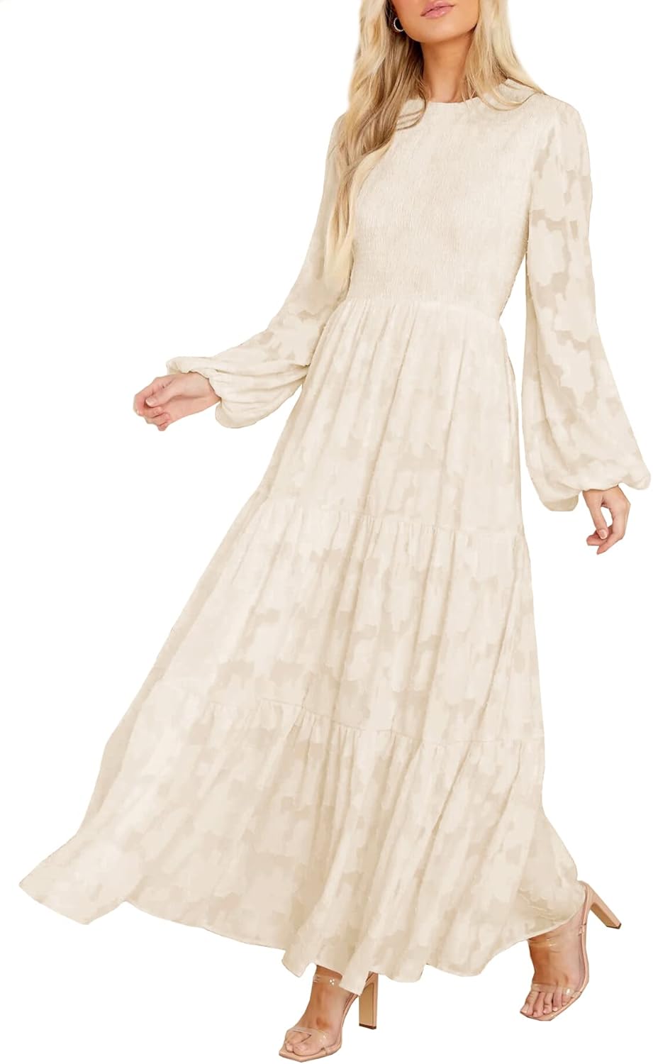 Elegant Floral Long Sleeve A-Line Maxi Dress with Pockets