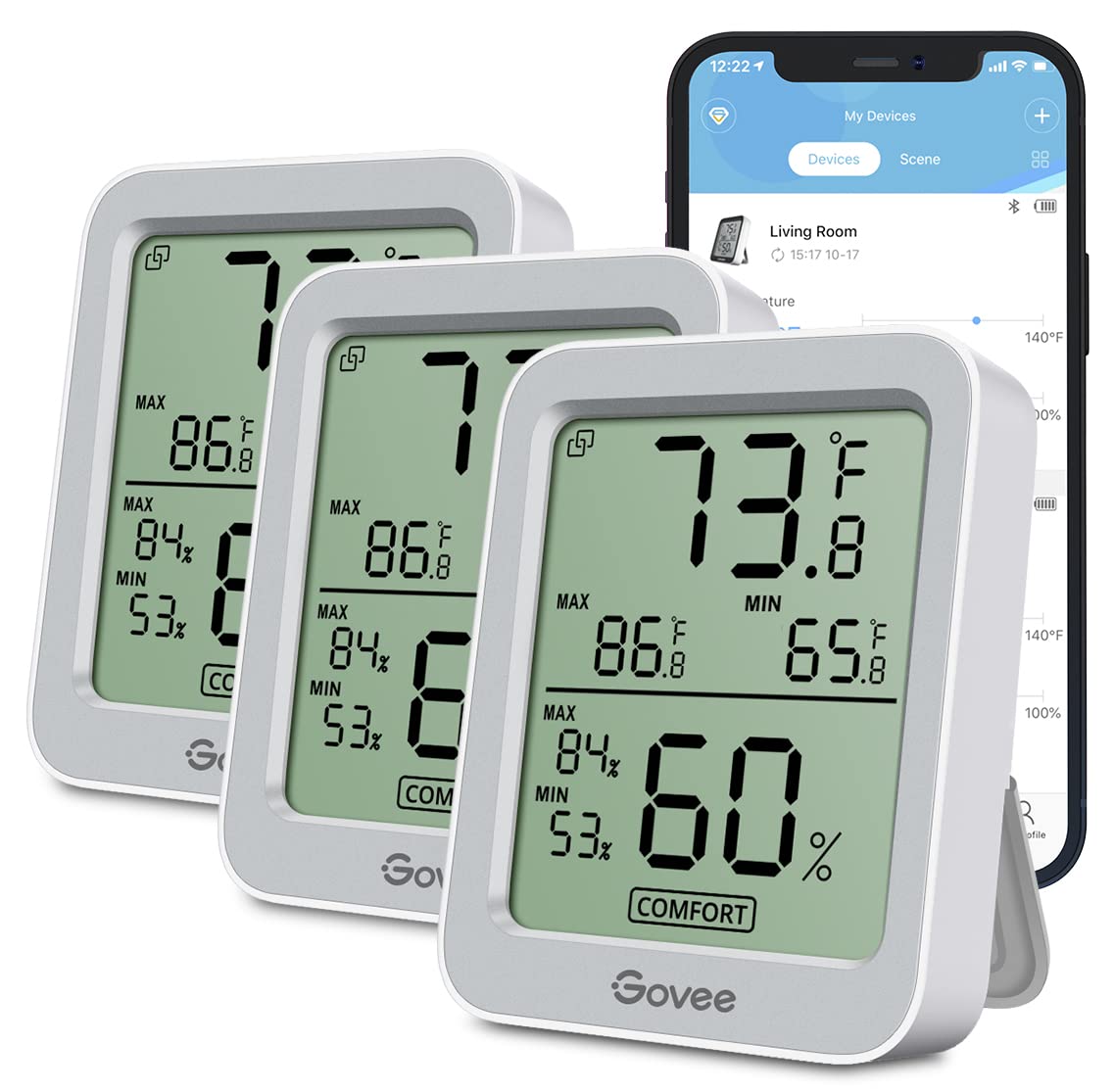 Govee Indoor Hygrometer Thermometer 3 Pack with Bluetooth Alerts