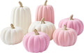 Flocked Pink and Beige Pumpkin Set 7 PCS - Elegant Fall Centerpiece