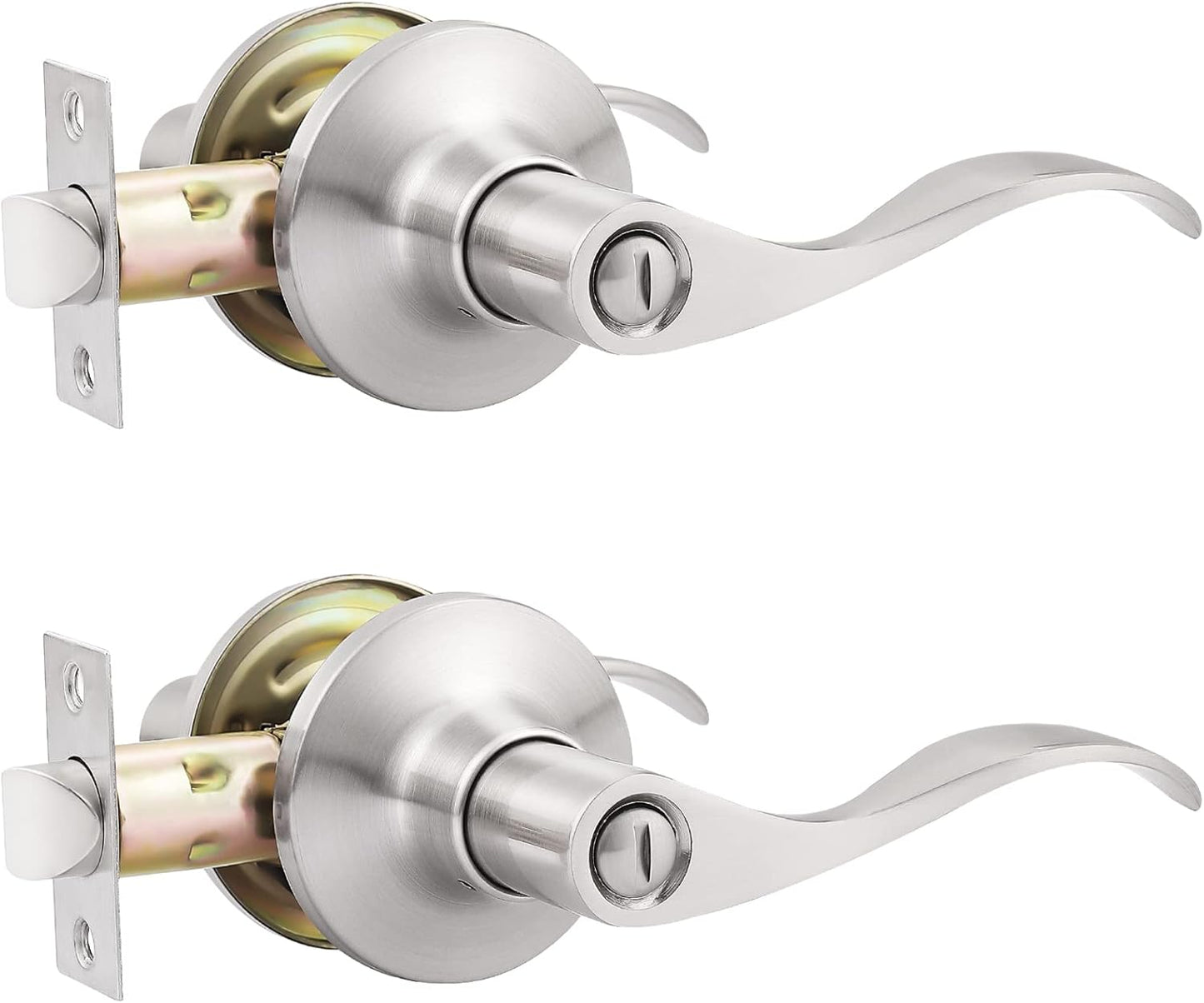 GOBEKOR Privacy Door Levers Brushed Nickel Keyless Locks for Rooms