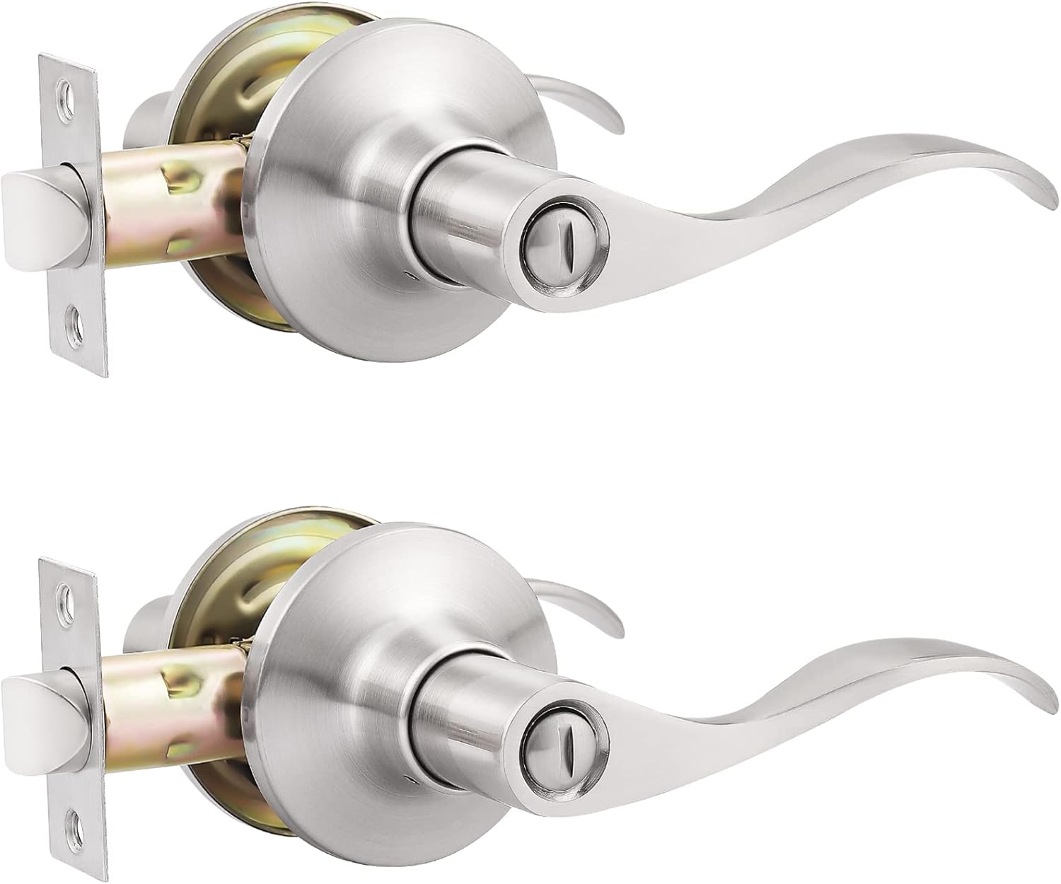 GOBEKOR Privacy Door Levers Brushed Nickel Keyless Locks for Rooms