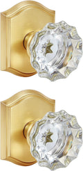 Light Gold Crystal Glass Dummy Door Knobs 2 Pack - Satin Brass Accent