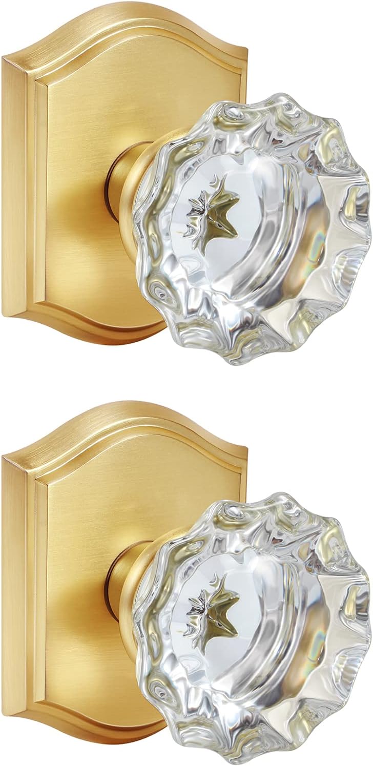 2 Pack Light Gold Crystal Glass Dummy Door Knobs for Interiors
