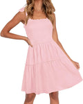 ZESICA Summer Spaghetti Strap Square Neck Ruffle A-Line Mini Dress