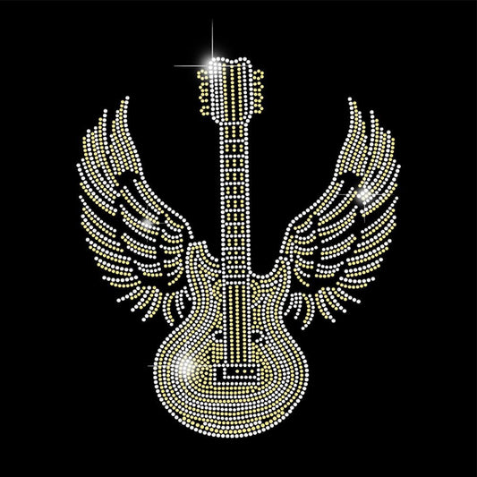 Guitar Wing Rhinestone Transfer for Bling Tees