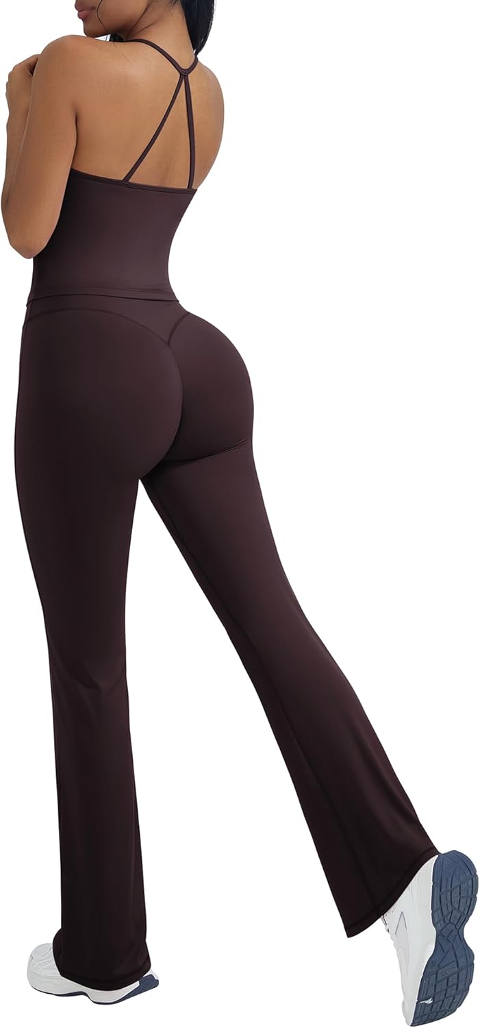 OMKAGI 2 Piece Workout Sets for Women with Flare Leggings