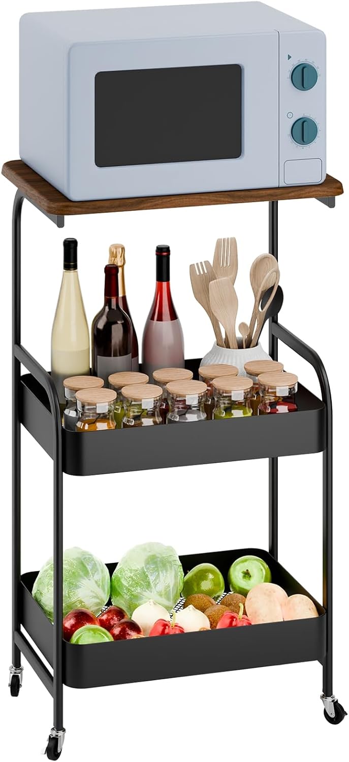 3 Tier Rolling Microwave Cart - Organize with Style!