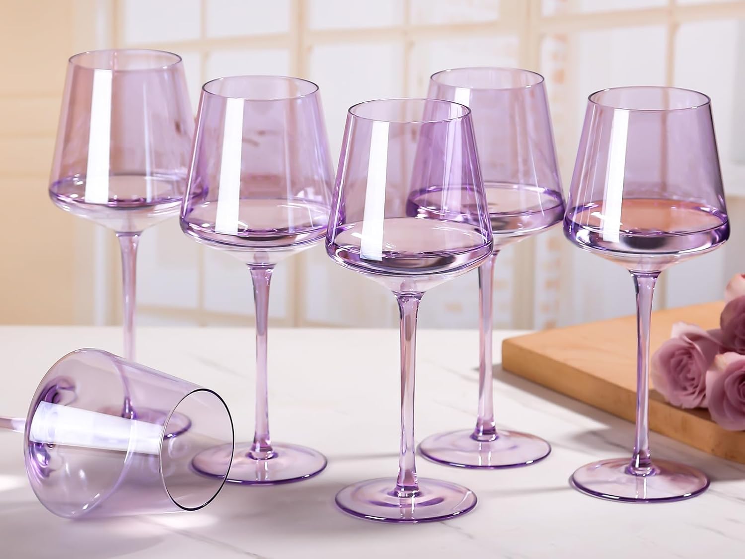 Physkoa Hand Blown Crystal Wine Glasses Set of 6 for Wine Lovers