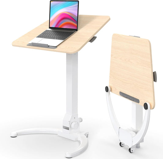 Foldable Mobile Standing Desk with Pneumatic Height Adjustment