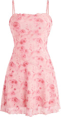 Verdusa Floral Mesh Mini Dress Spaghetti Strap Sundress - Cute Boho