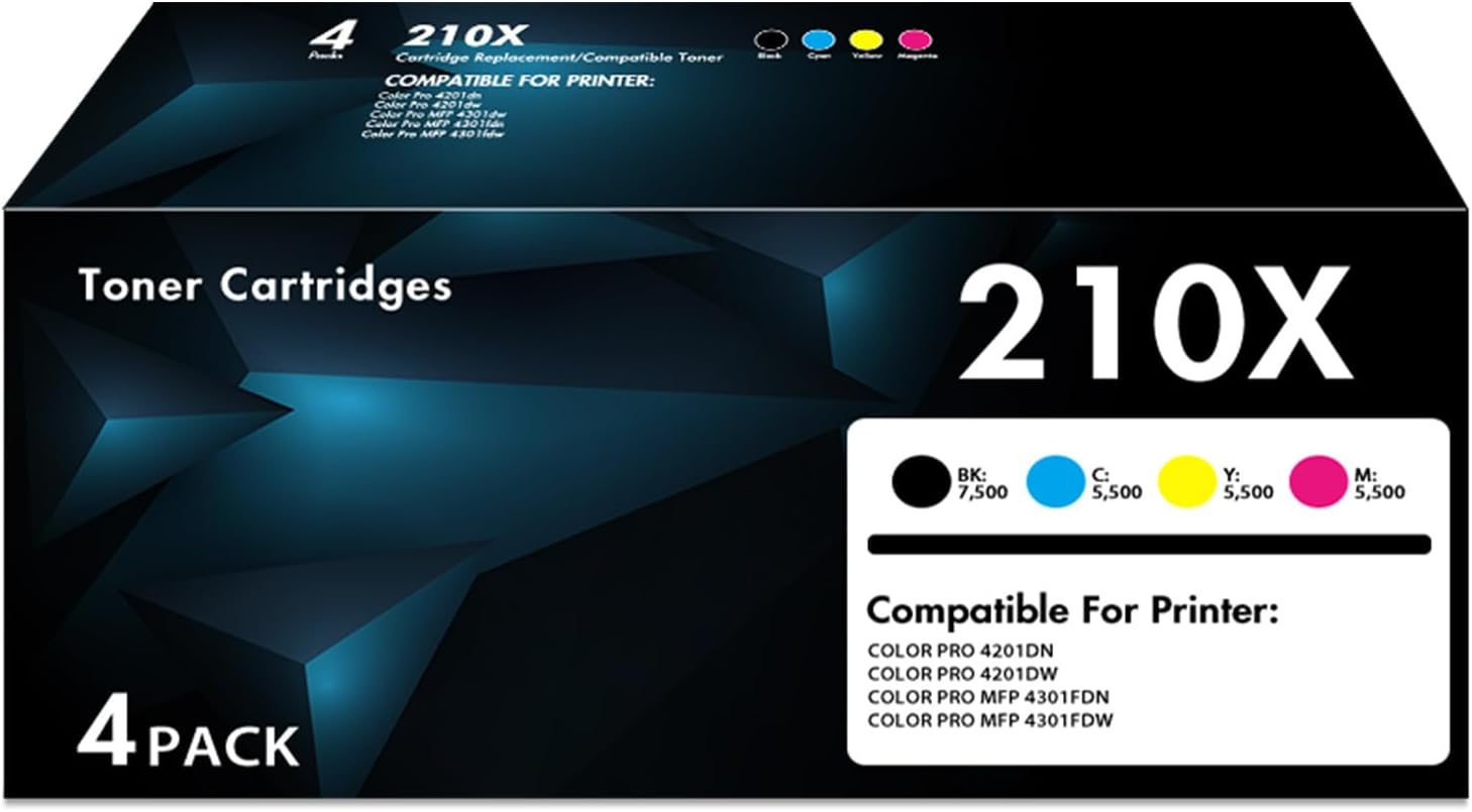 210X High Yield Toner Cartridge 4-Pack for Color Pro Printers
