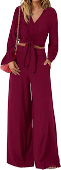 PRETTYGARDEN Women's 2 Piece Outfits 2025 Fall V Neck Lounge Set Sets