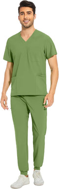 COZYFIT Men Scrubs Set Stretch V-Neck & Jogger Pant - Pocketed