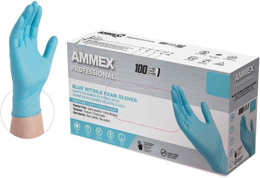 Ammex Blue Nitrile Gloves - Latex & Powder Free, Food-Safe