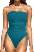 Women Strapless One Piece Swimsuit - Tummy Control Bandeau Cheeky