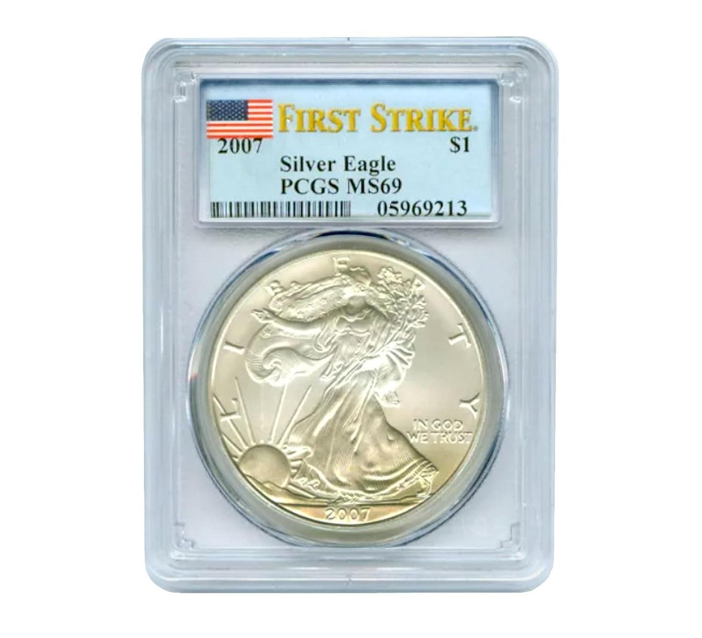 USA 2007 $1 American Silver Eagle Coin - MS69 PCGS Graded