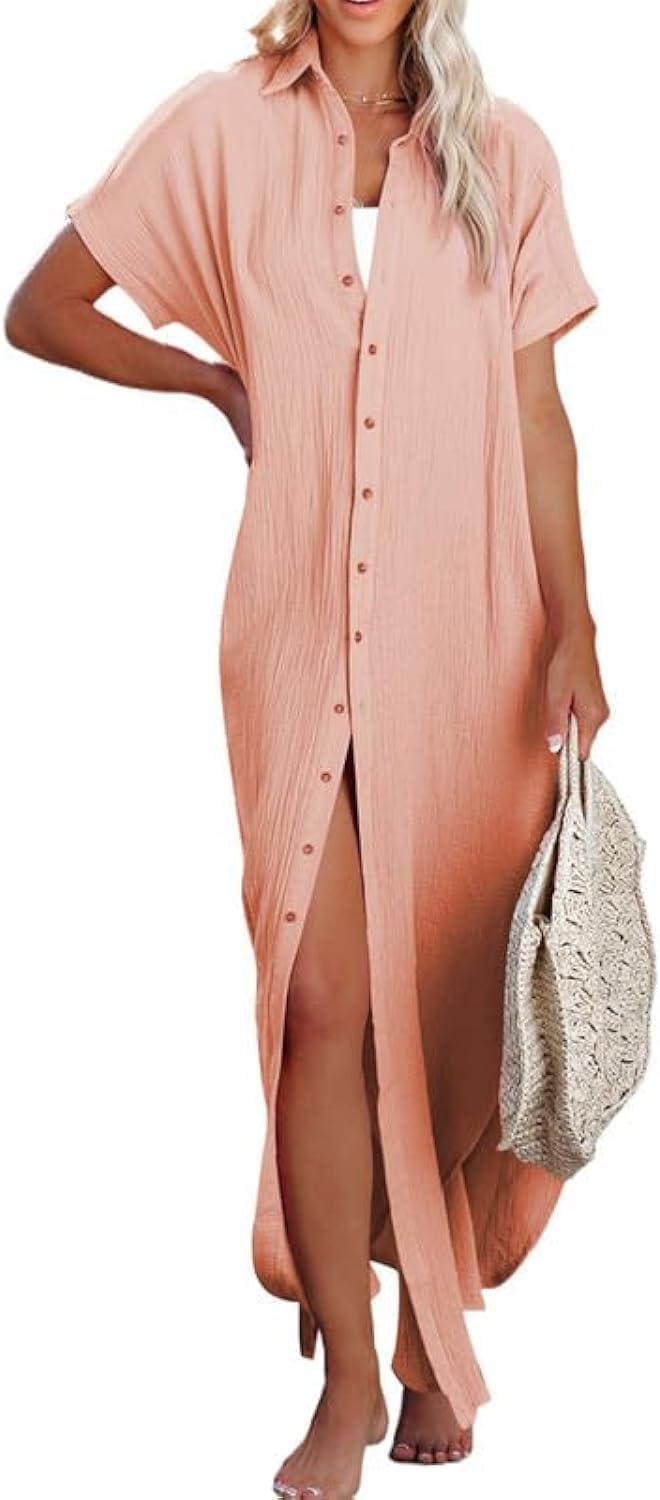 Dokotoo Womens Casual Short Sleeve Beach Cover Ups for Summer
