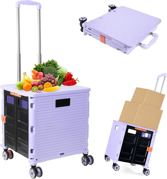 Foldable Utility Cart for Shopping and Travel with Lid and Wheels