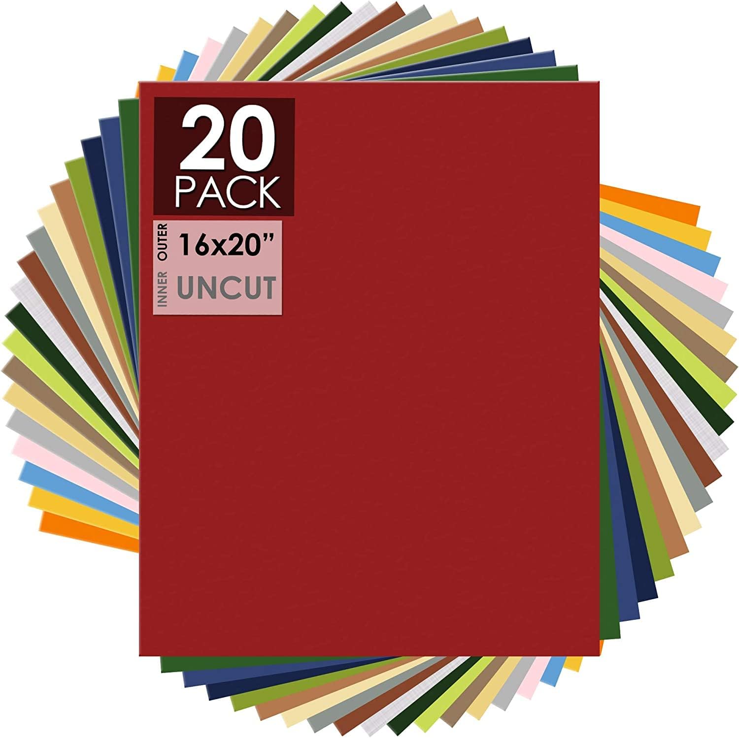 Mat Board Center 20 Pack of 16x20 Uncut Matte Boards for Crafts