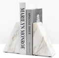 Marble Book Ends White - Heavy Duty Calacatta Marble Bookends