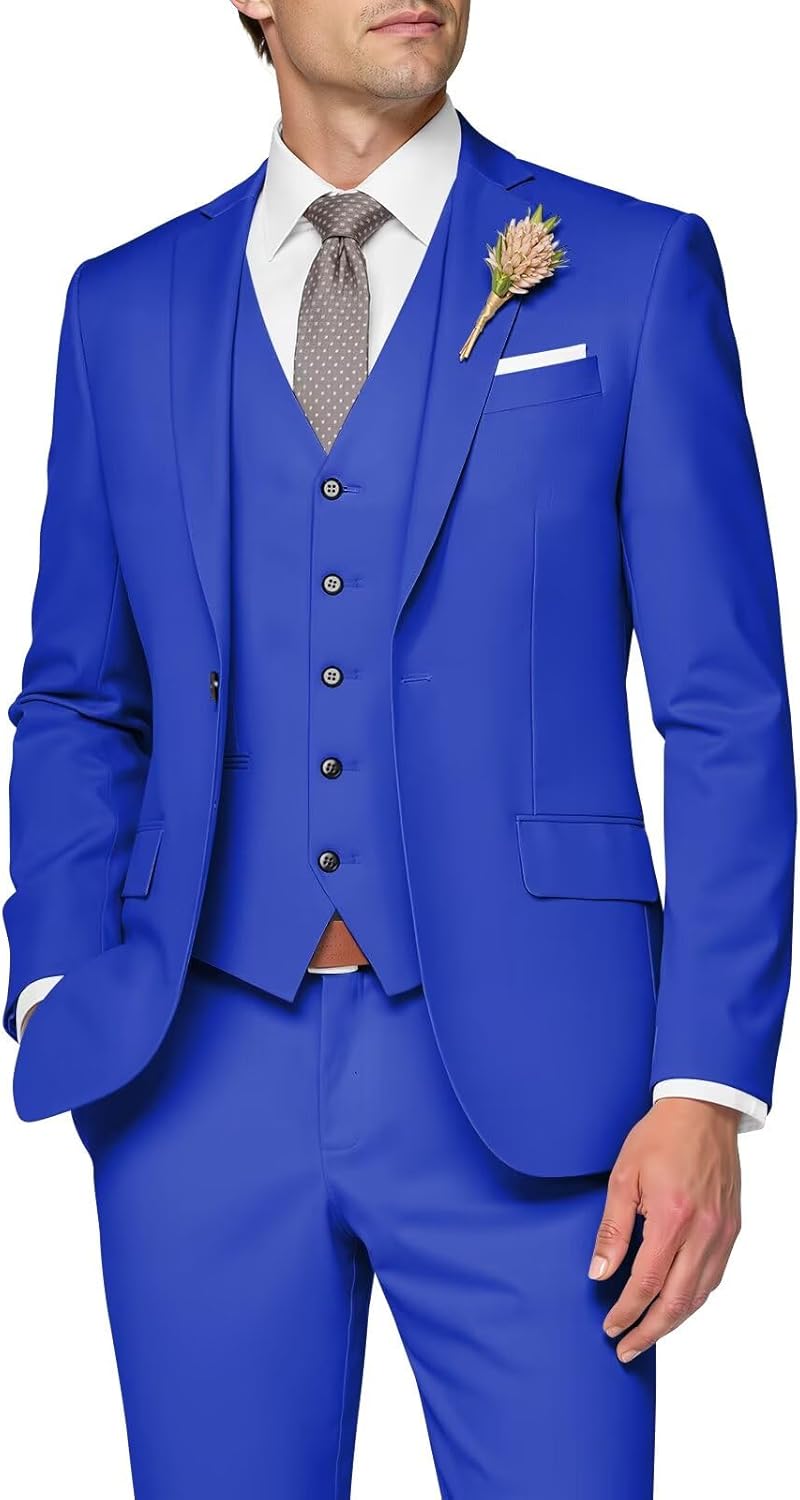 Elegant 3 Piece Slim Fit Wedding Suit for Men - Royal Blue