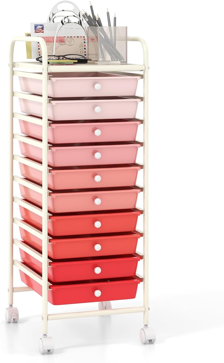10-Drawer Rolling Storage Cart for Home and Office Organization