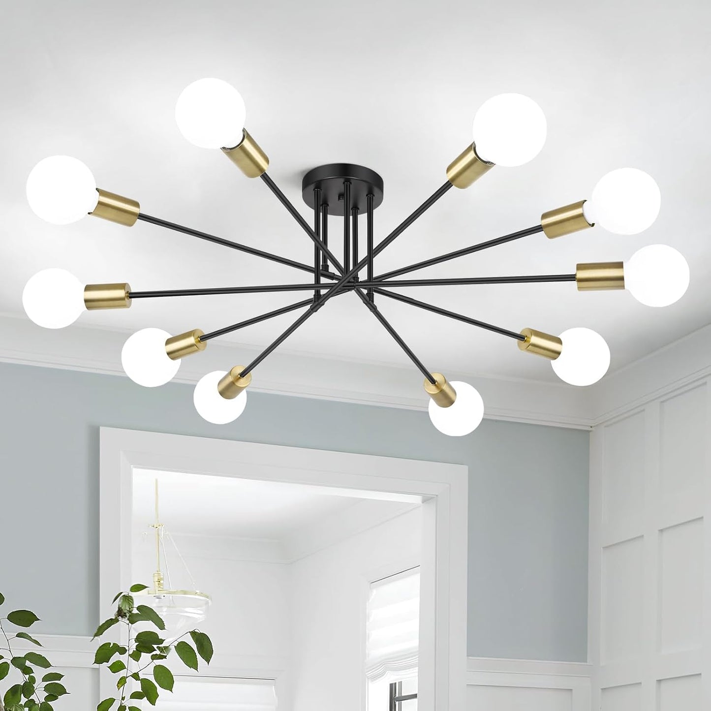 Modern Black and Gold Sputnik Chandelier for Home Decor