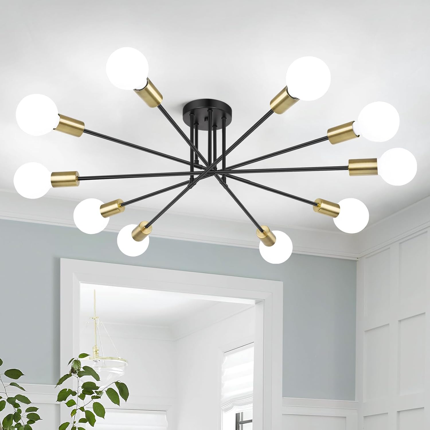 Modern Black and Gold Sputnik Chandelier for Home Decor