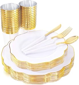 bUCLA 180PCS Gold Plastic Plates for Elegant Occasions