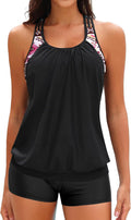 Two Piece Tankini Bathing Suit for Women - T-Back Blouson Tank