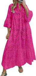 Lace Eyelet Embroidery Maxi Dress V-Neck - Flowy Boho Swing Dress Size