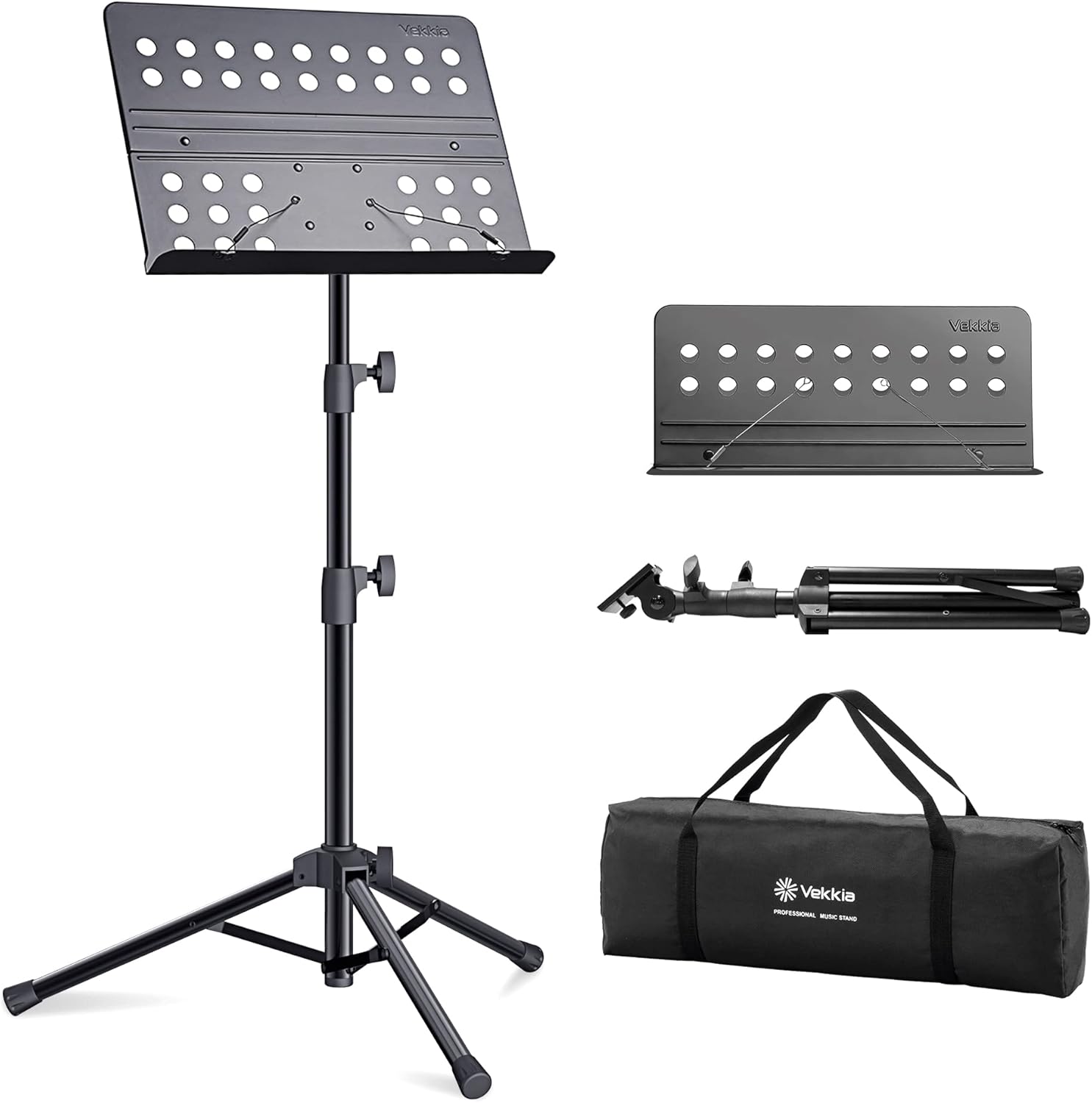 Vekkia Portable Metal Music Stand - Adjustable & Sturdy for Performance