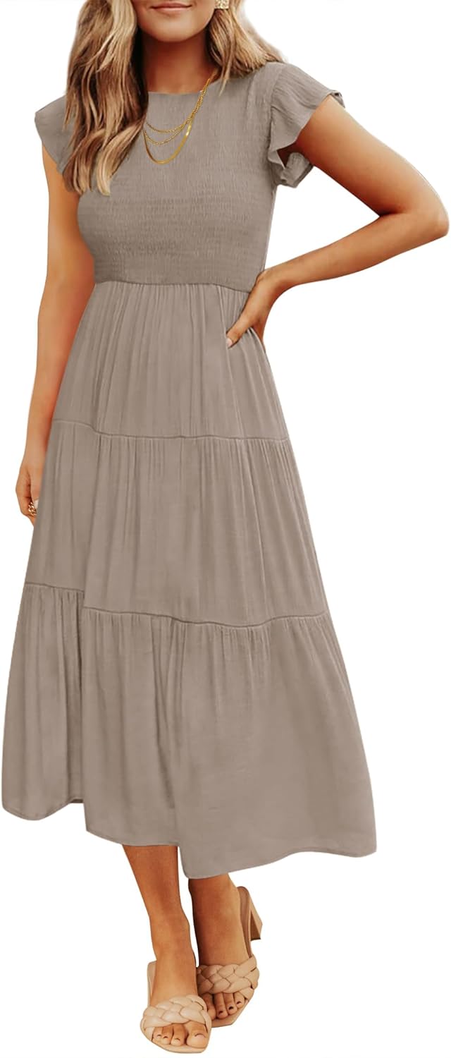 ZESICA Women's Summer Casual Flutter Midi Dress for Every Occasion