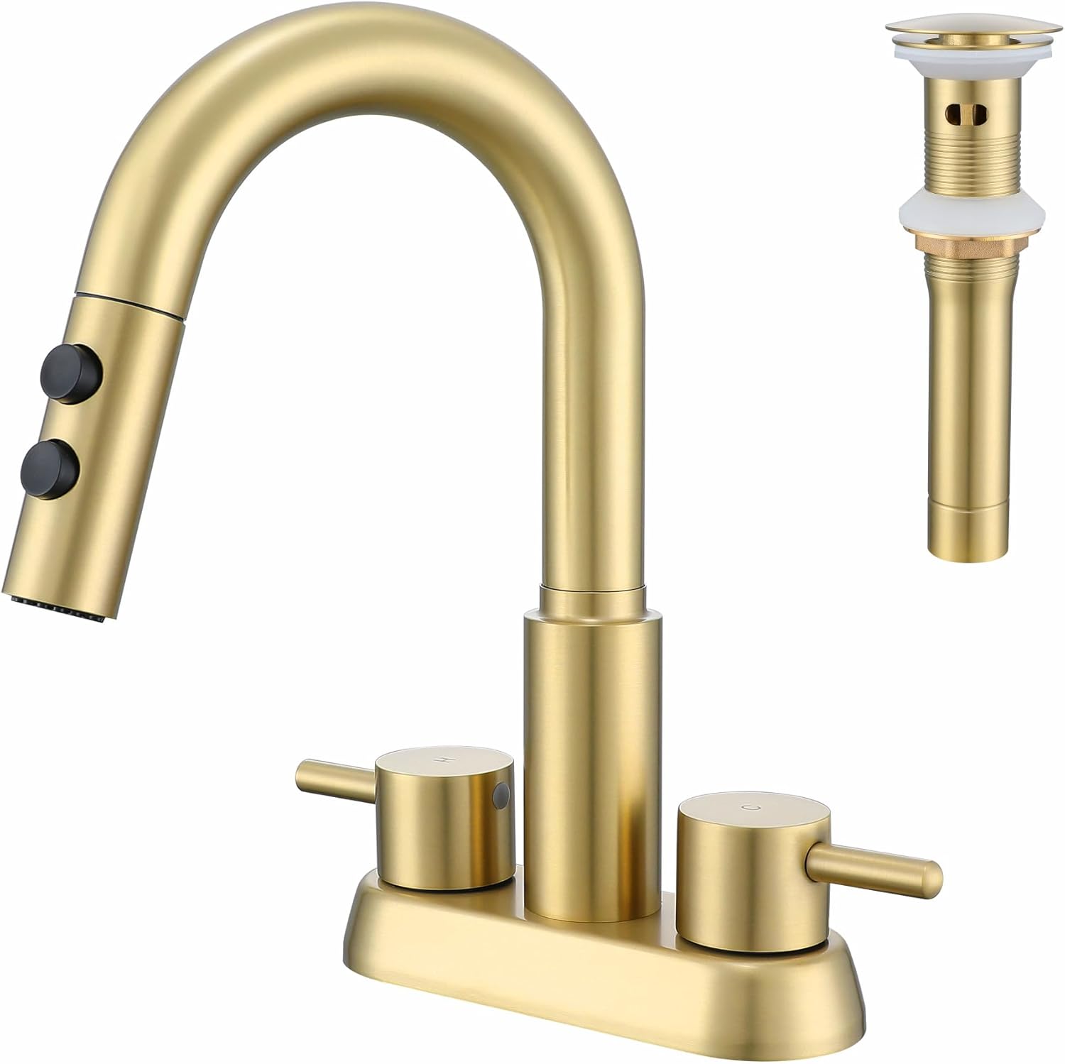 Bathroom Sink Faucet with Pull Down Sprayer in Brushed Gold