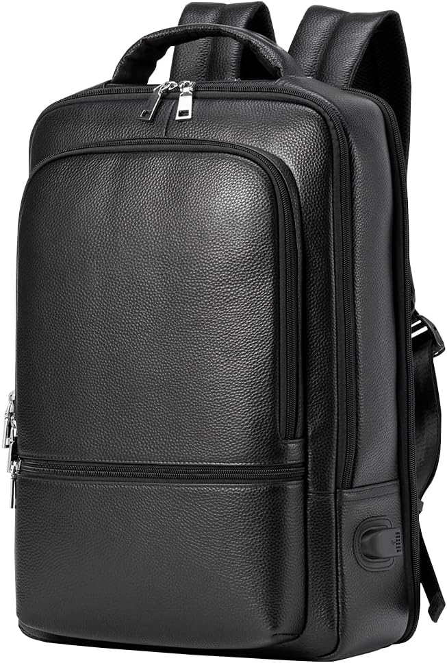 15.6 Inch Genuine Leather Laptop Backpack for Men and Women