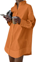 Women's Casual Collar V Neck Button Down Shirt Dress - Loose Fit