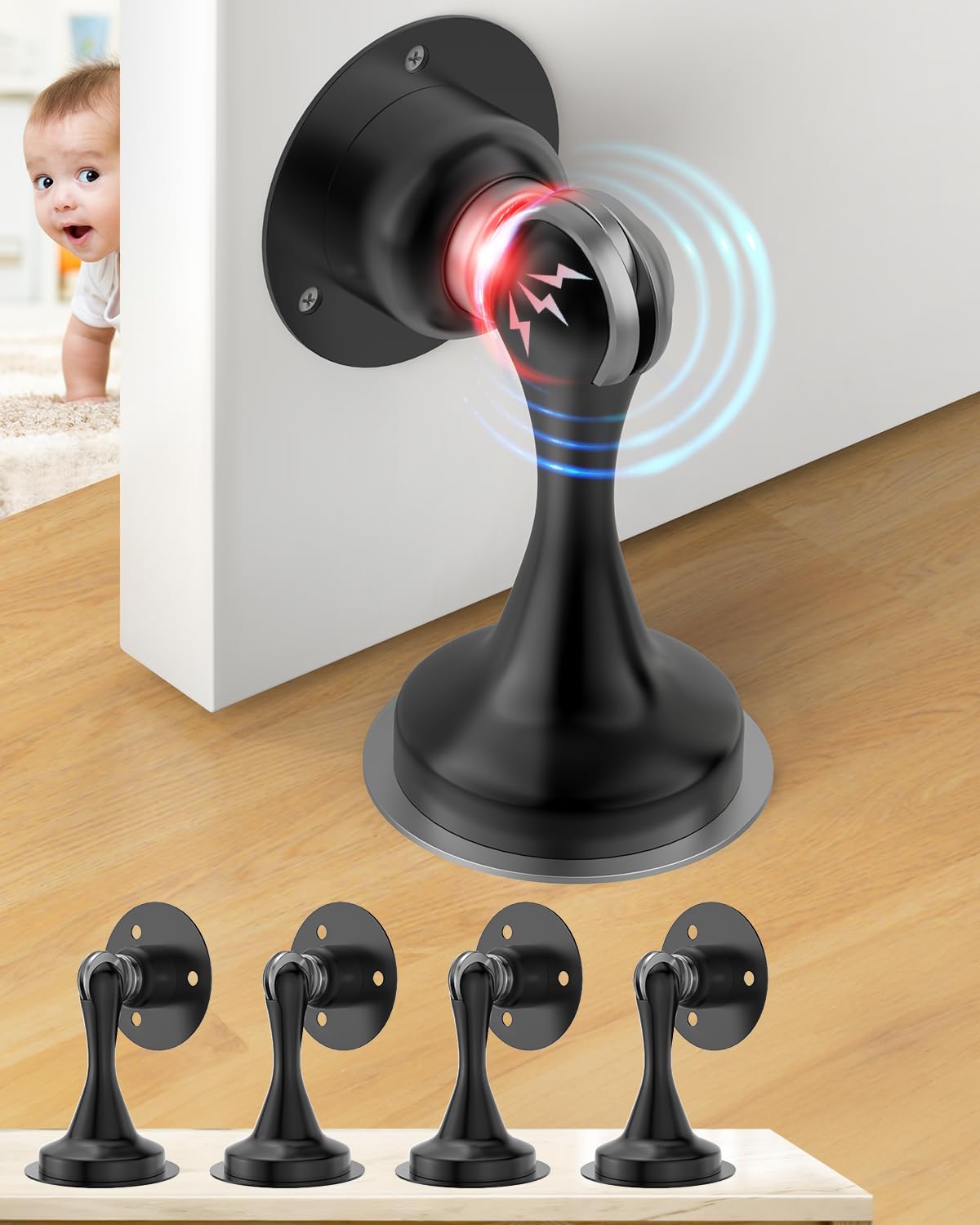 Magnetic Door Stoppers 4 Pack for Easy Installation and Use