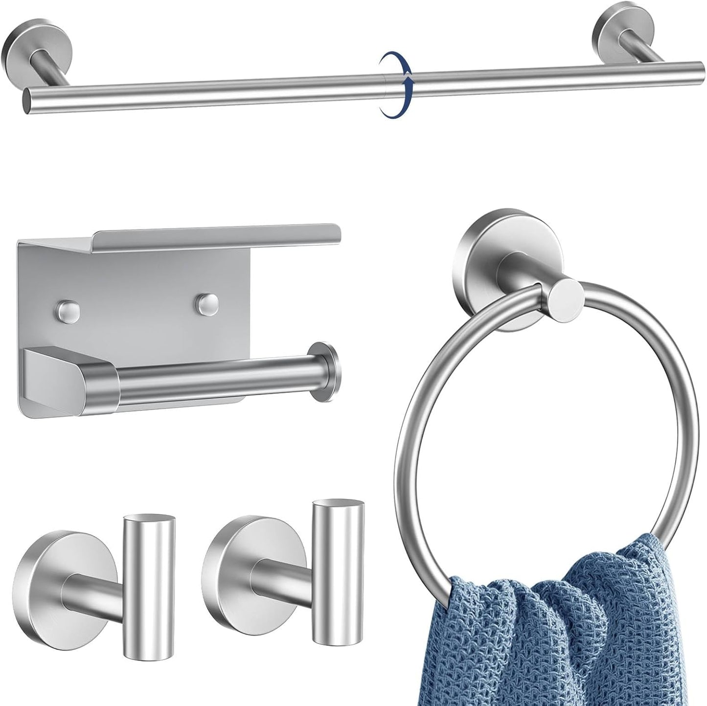 5 Pieces Bathroom Hardware Set Brushed Nickel Towel Bar Set