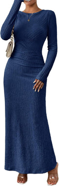 Fall Dress for Women Long Sleeve Maxi Bodycon - Elegant Ruched Fit